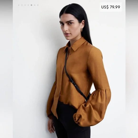 MANGO Puff Sleeve Linen Blouse - Picture 5 of 7